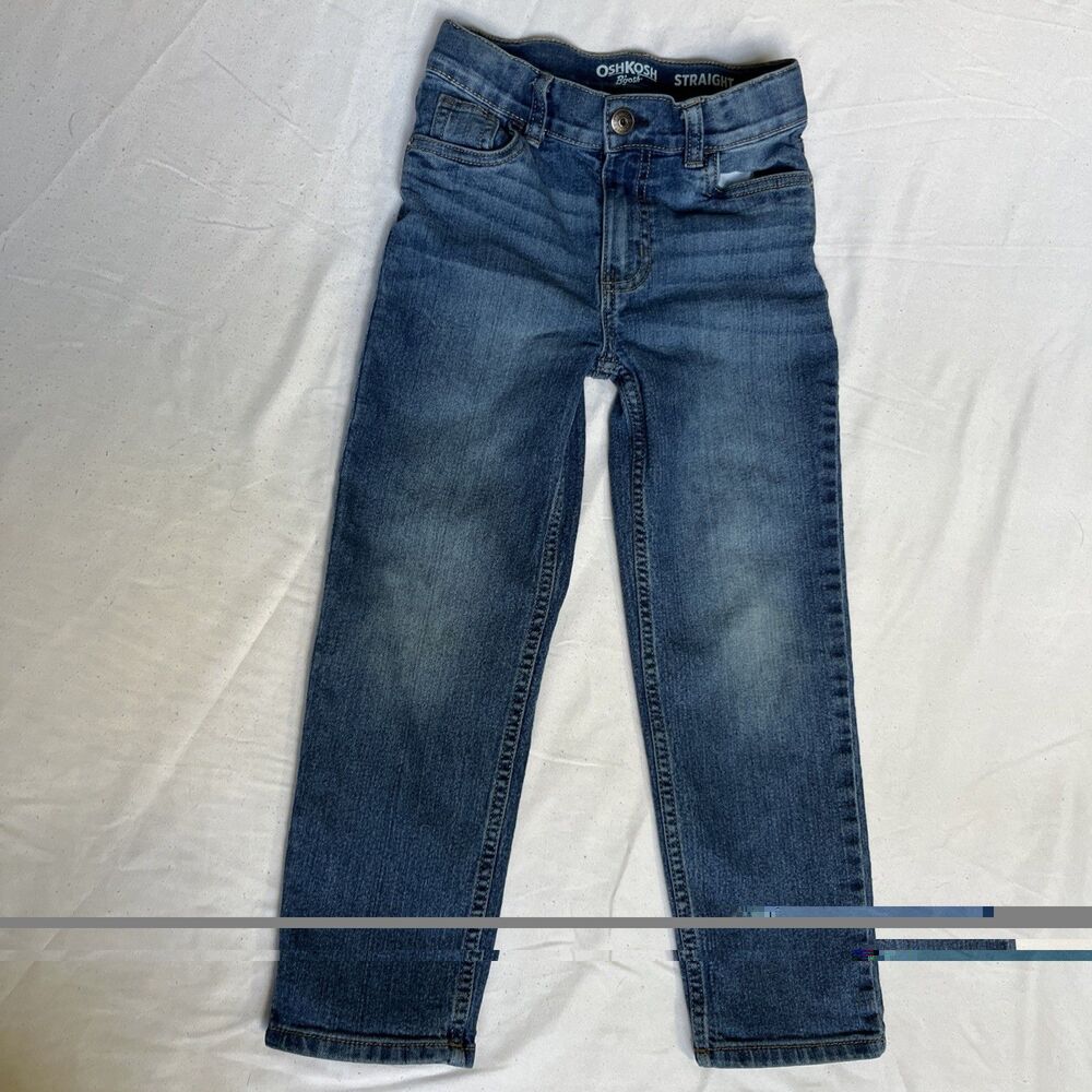 OshKosh Bgosh Boys Blue Straight Leg Denim Jeans Adjustable Waist Size 6R 6A